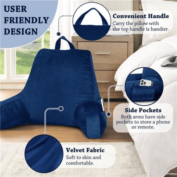 Reading Pillow with Removable Cover, Back Pillow for Sitting Up in Bed with Arms - Picture 4 of 8